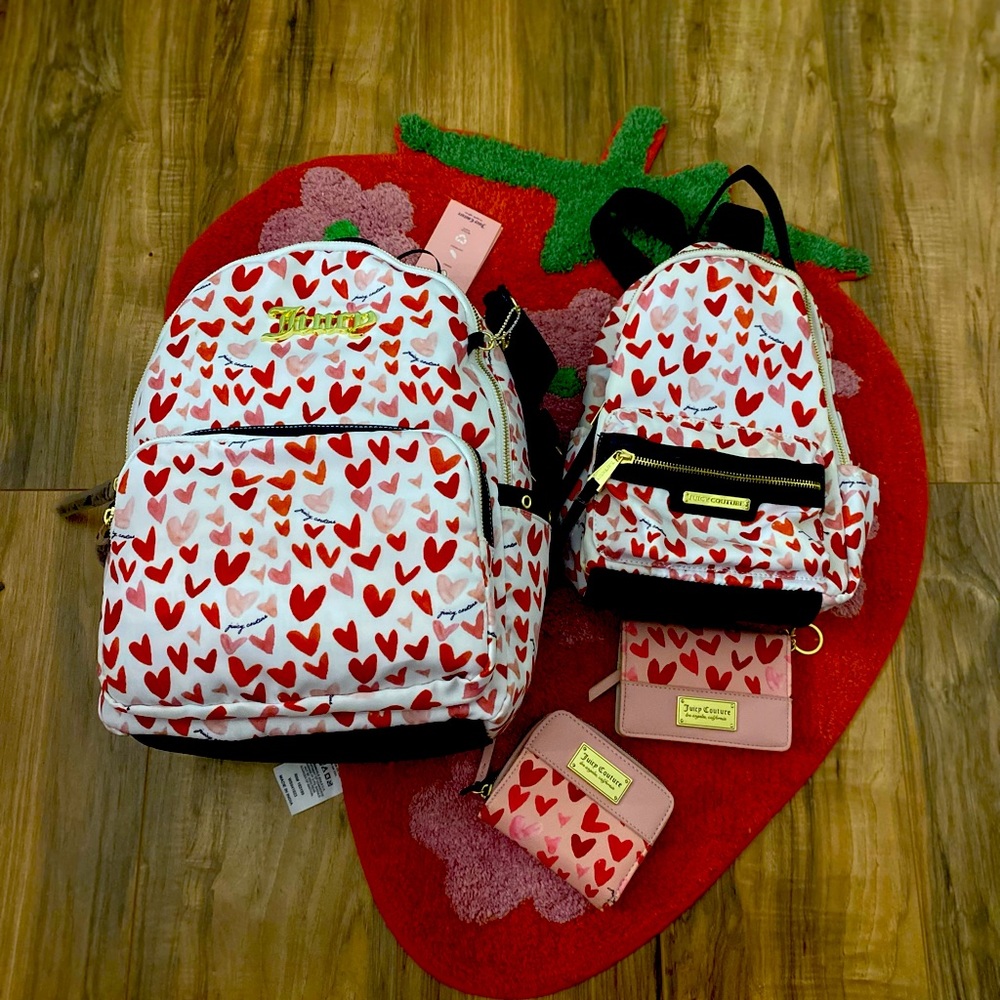 Juicy Couture Heart big and Small Backpacks. 2 Wallets